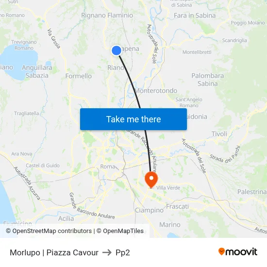 Morlupo | Piazza Cavour to PP2 map
