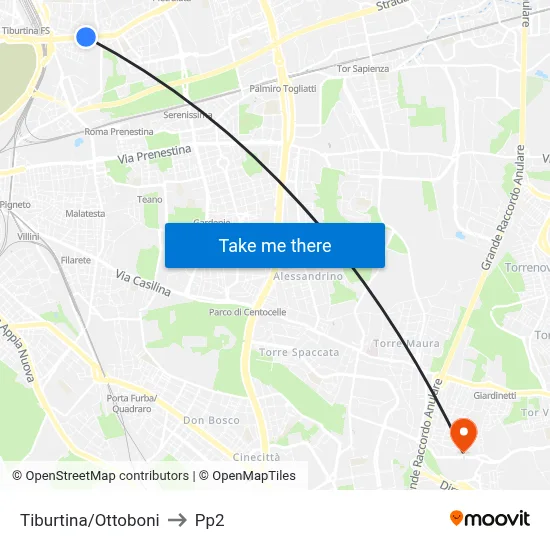 Tiburtina/Ottoboni to PP2 map