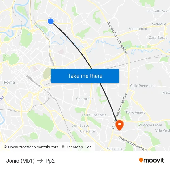 Jonio (Metro Line 1) to PP2 map