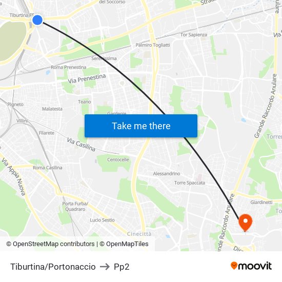 Tiburtina/Portonaccio to Pp2 map