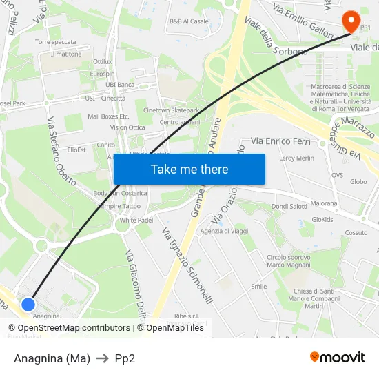 Anagnina Metro to PP2 map