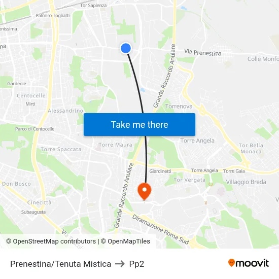 Prenestina/Tenuta Mistica to PP2 map