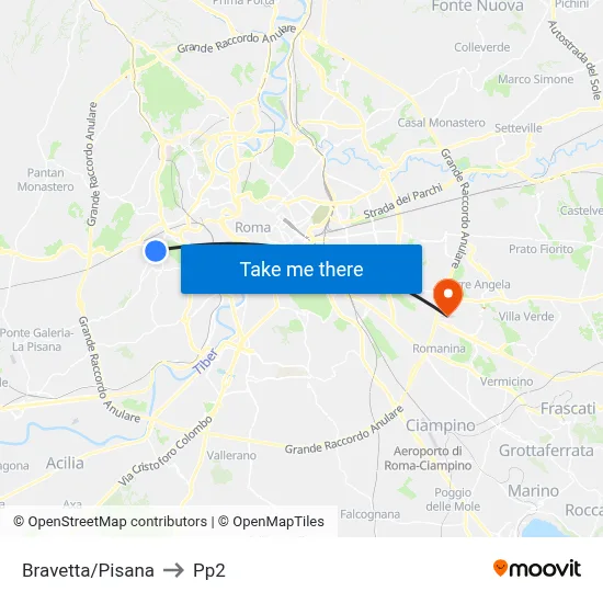 Bravetta/Pisana to PP2 map