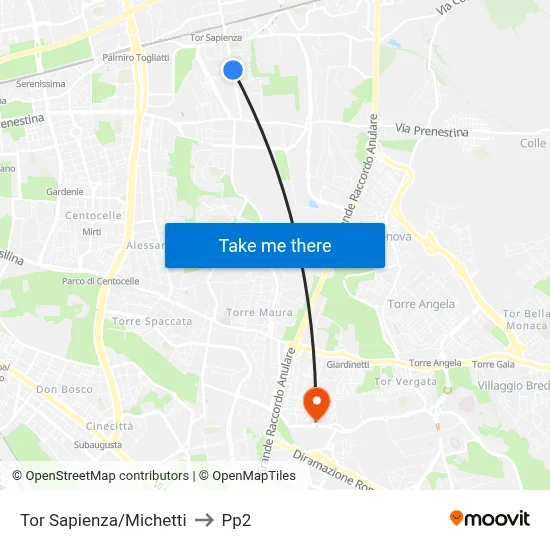 Tor Sapienza/Michetti to PP2 map