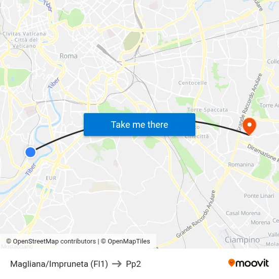 Magliana/Impruneta (Fl1) to PP2 map