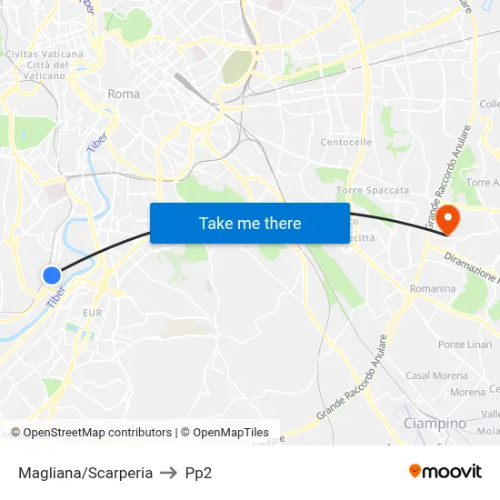 Magliana/Scarperia to PP2 map