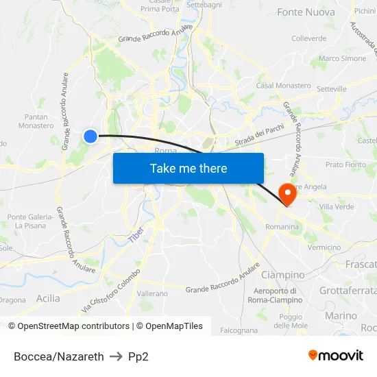 Boccea/Nazareth to PP2 map
