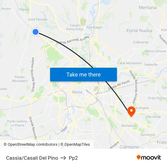 Cassia/Casali Del Pino to PP2 map
