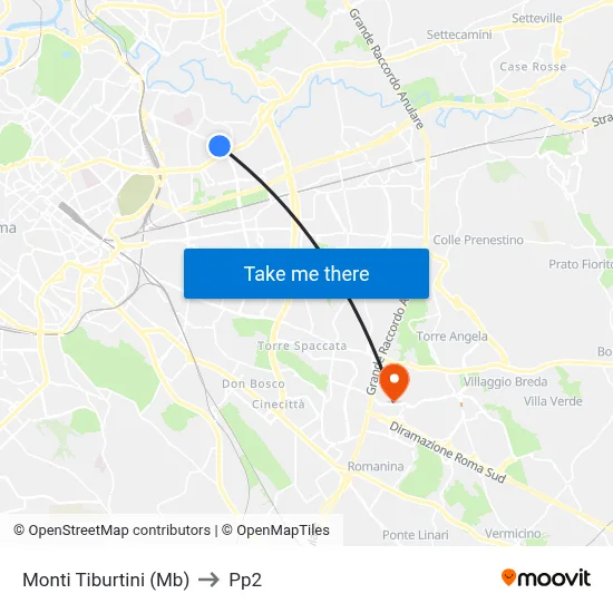 Monti Tiburtini (MB) to PP2 map