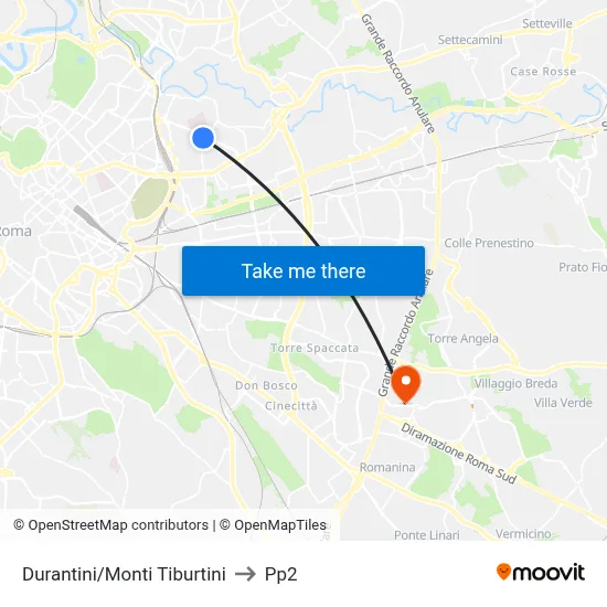 Durantini/Monti Tiburtini to PP2 map