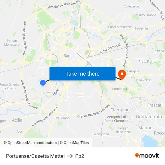 Portuense/Casetta Mattei to PP2 map
