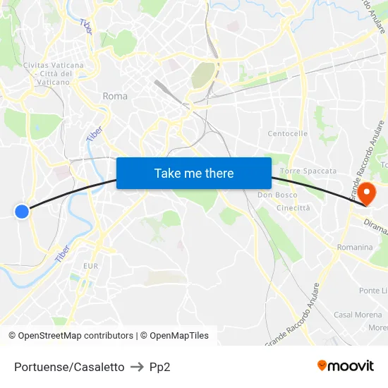 Portuense/Casaletto to PP2 map