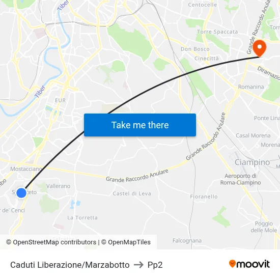 Caduti Liberazione/Marzabotto to PP2 map