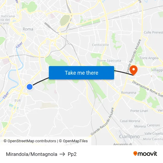 Mirandola/Montagnola to PP2 map