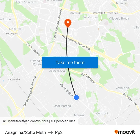 Anagnina/Sette Metri to PP2 map