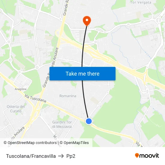Tuscolana/Francavilla to PP2 map