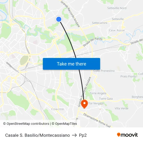 Casale San Basilio/Montecassiano to PP2 map