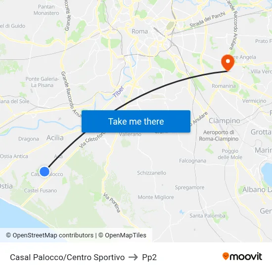 Casal Palocco/Sports Center to PP2 map