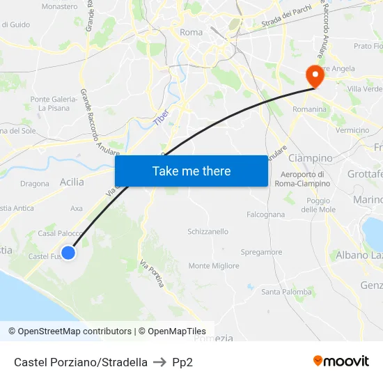 Castel Porziano/Stradella to PP2 map
