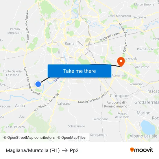 Magliana/Muratella (Fl1) to PP2 map