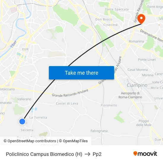 Biomedical Campus Hospital to PP2 map