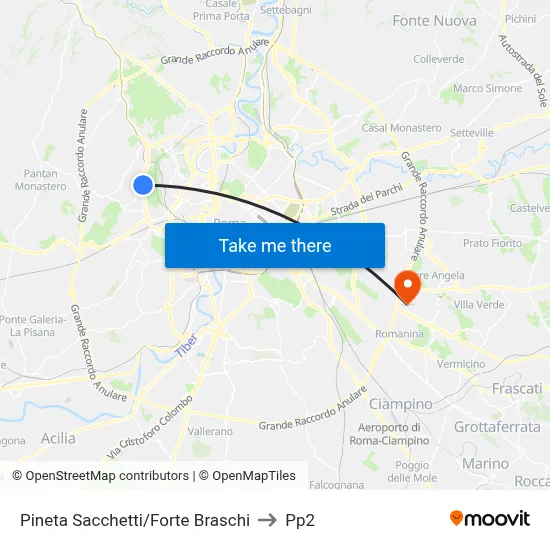 Pineta Sacchetti/Forte Braschi to PP2 map