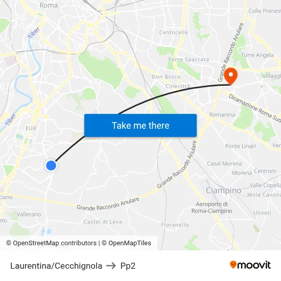 Laurentina/Cecchignola to PP2 map