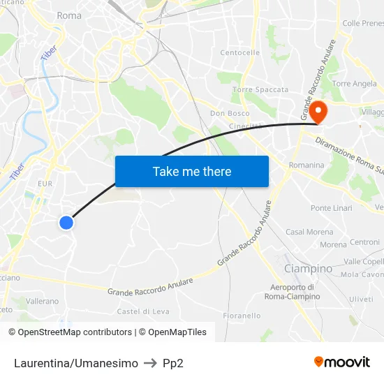 Laurentina/Umanesimo to PP2 map