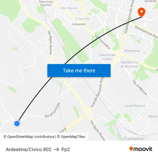 Ardeatina/Number 802 to PP2 map