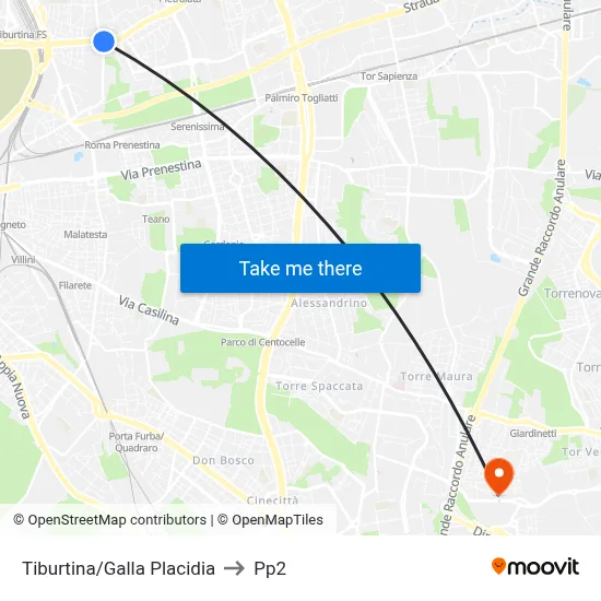 Tiburtina/Galla Placidia to PP2 map