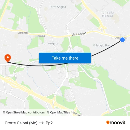 Grotte Celoni to PP2 map