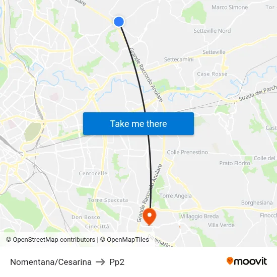 Nomentana/Cesarina to PP2 map