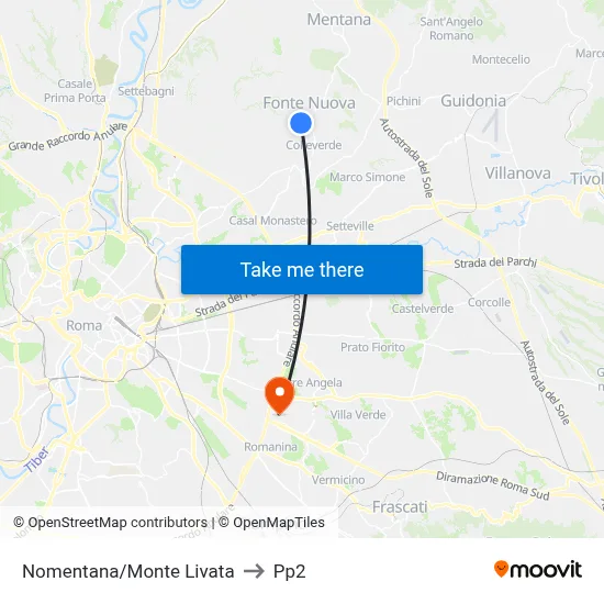 Nomentana/Monte Livata to PP2 map