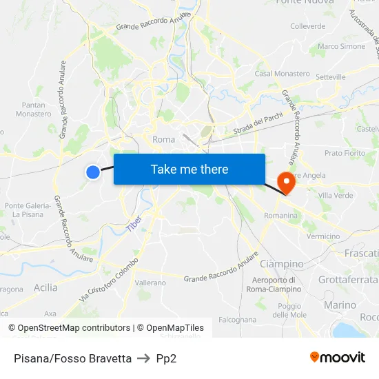 Pisana/Fosso Bravetta to PP2 map