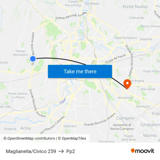 Maglianella/Number 259 to PP2 map