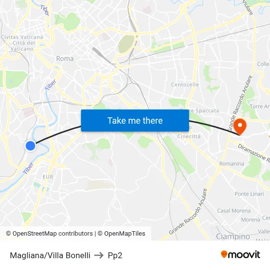 Magliana/Villa Bonelli to PP2 map