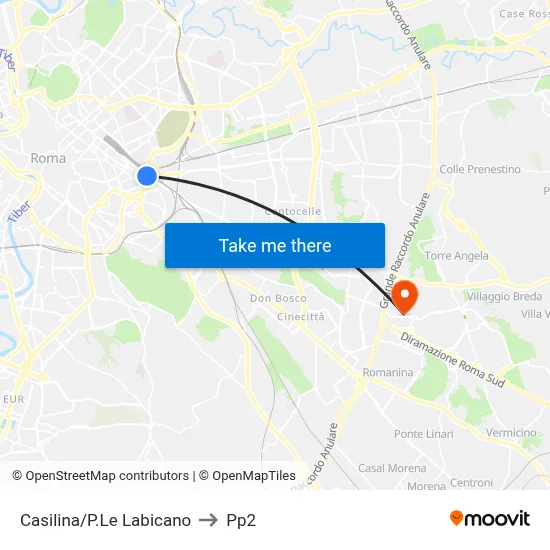 Casilina/Labicano Square to PP2 map