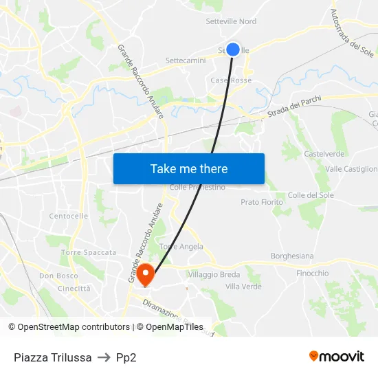 Trilussa Square to PP2 map