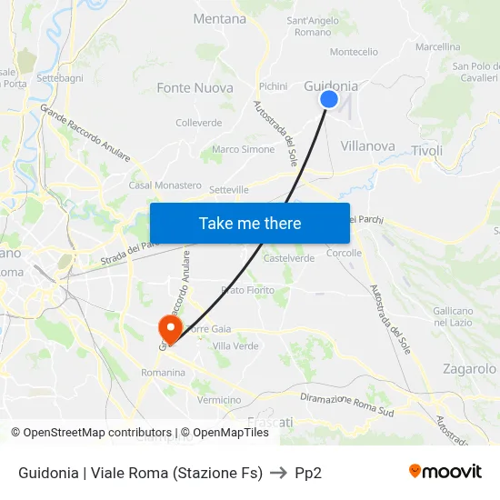 Guidonia | Rome Avenue (Railway Station) to PP2 map