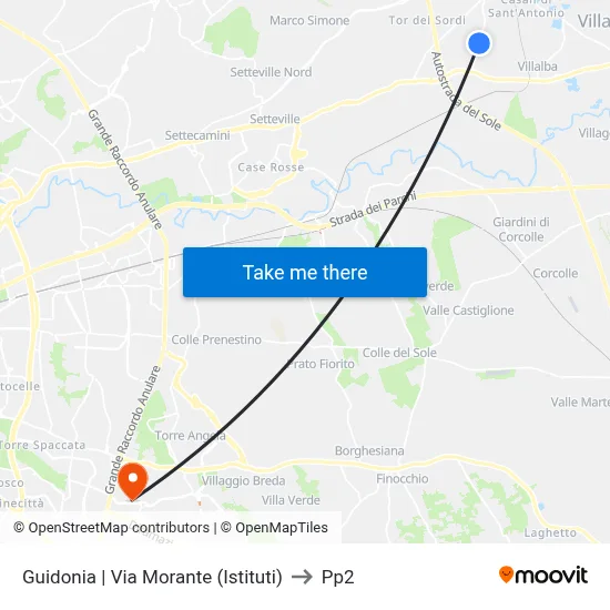 Guidonia via Morante (Institutes) to PP2 map