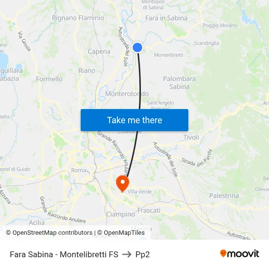Fara Sabina - Montelibretti Station to PP2 map