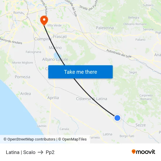 Latina | Railway Stop to PP2 map