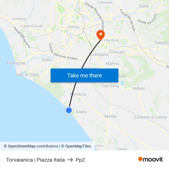 Torvaianica Piazza Italia to PP2 map