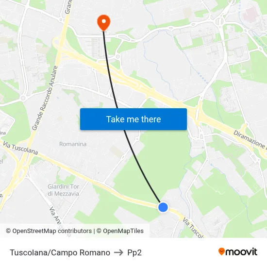 Tuscolana/Campo Romano to PP2 map
