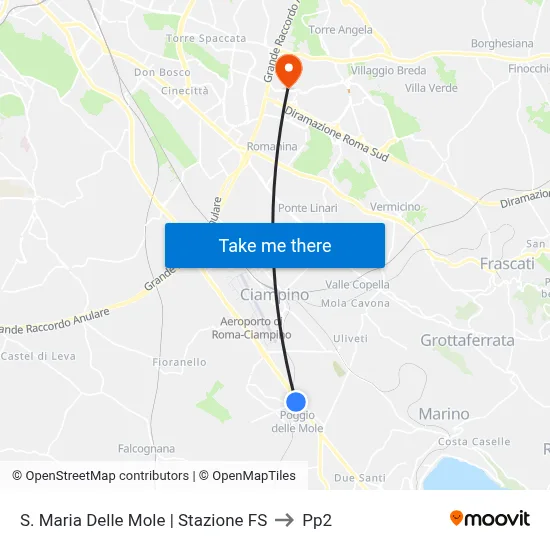 Santa Maria Delle Mole Railway Station to PP2 map