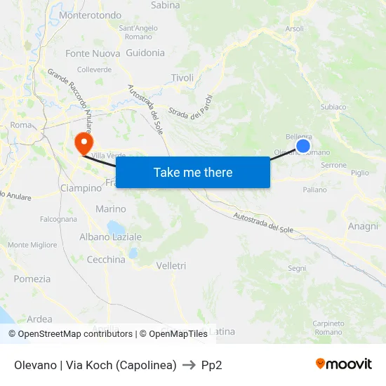 Olevano | Via Koch (Terminal) to PP2 map