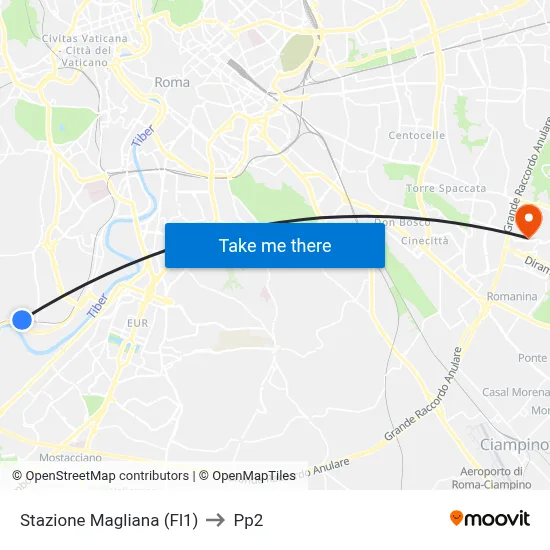 Magliana Station (FL1) to PP2 map