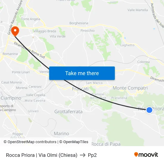 Rocca Priora | Via Olmi (Church) to PP2 map