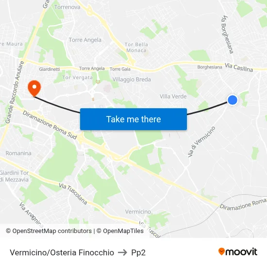 Vermicino/Osteria Finocchio to PP2 map