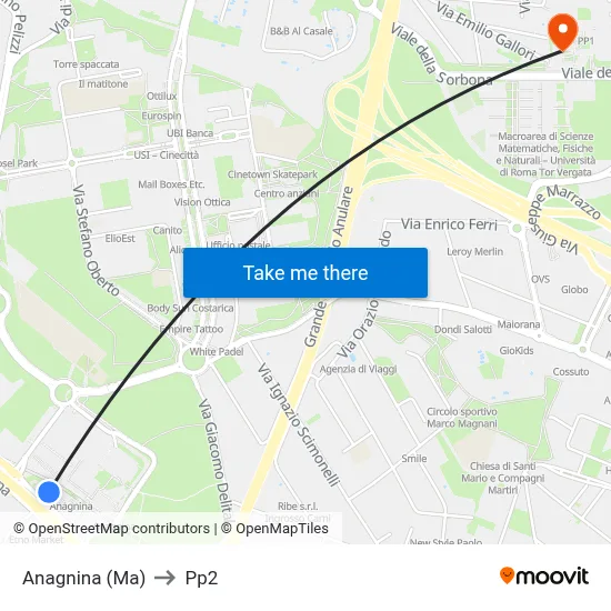 Anagnina Metro to PP2 map